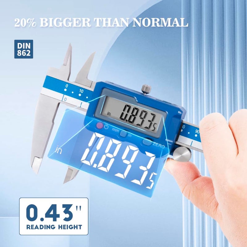 Dasqua 12”/300mm Digital Caliper, Stainless Steel Precision Measuring Tool with Advanced Dual Chip, Large LCD, Resolution 0.0005”/0.01mm, Accuracy ±0.0012”/0.03mm - Image 2